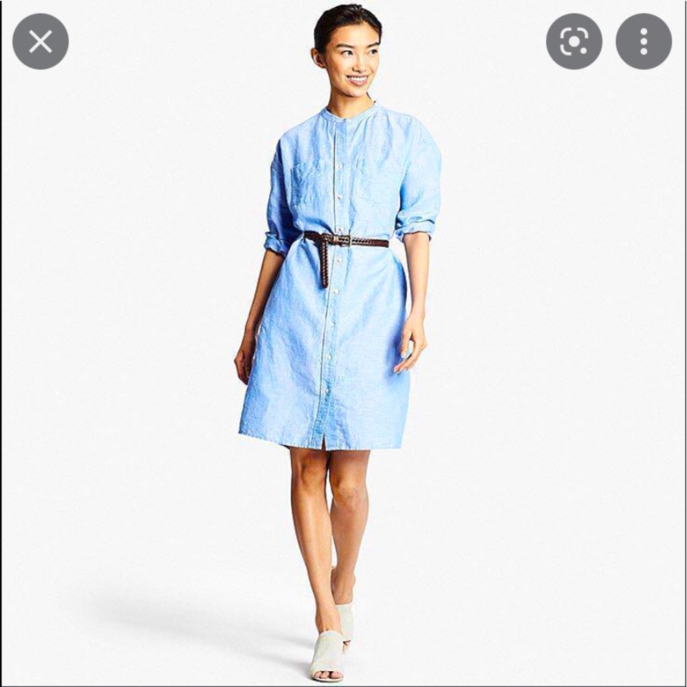 NAVY linen Uniqlo shirt dress w belt, xs